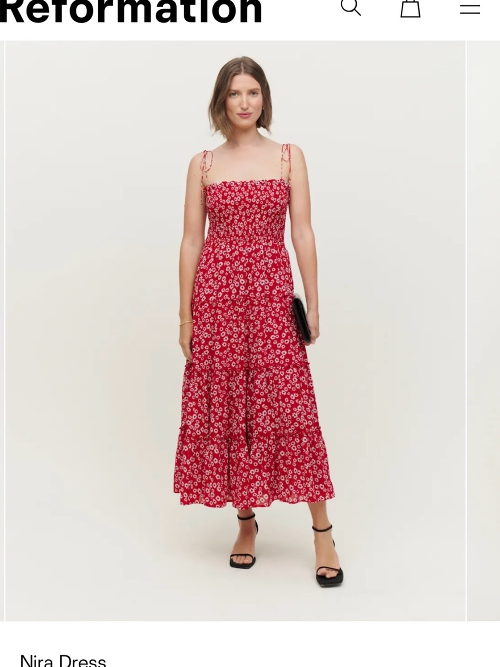 Reformation Red Floral Smocked Maxi Dress